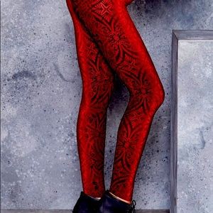 Maroon Burnt Velvet Leggings